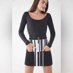 BDG Ruby Striped Zip-Front Skirt Denim Black White Monochrome Mini Skirt Medium